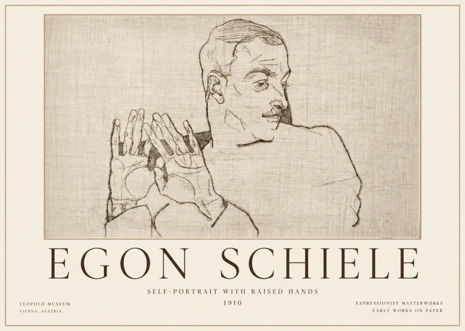 Schiele Self-portrait with Raised Hands No4 - Plakát