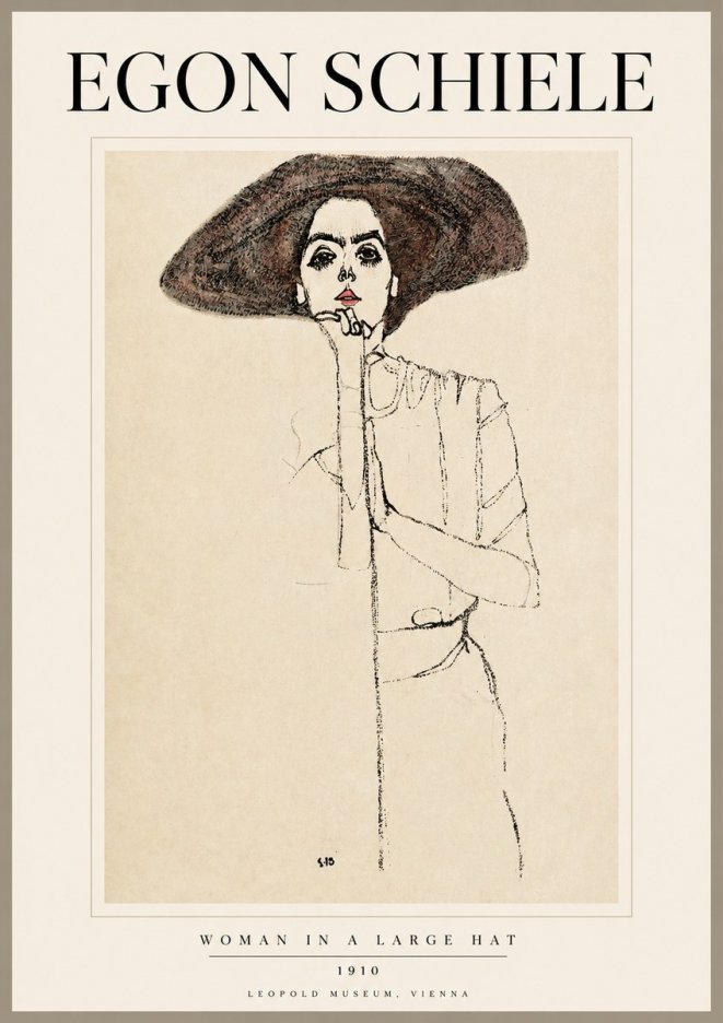 Schiele Woman in a Large Hat No2 - Plakát