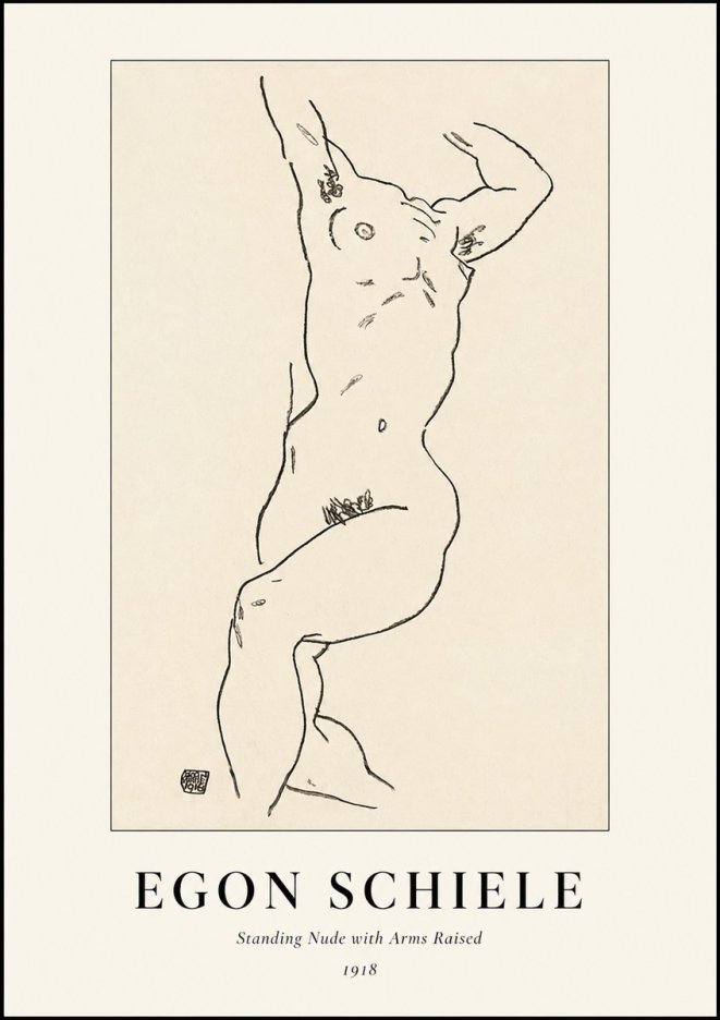 Schiele Standing Nude with Arms Raised No1 - Plakát