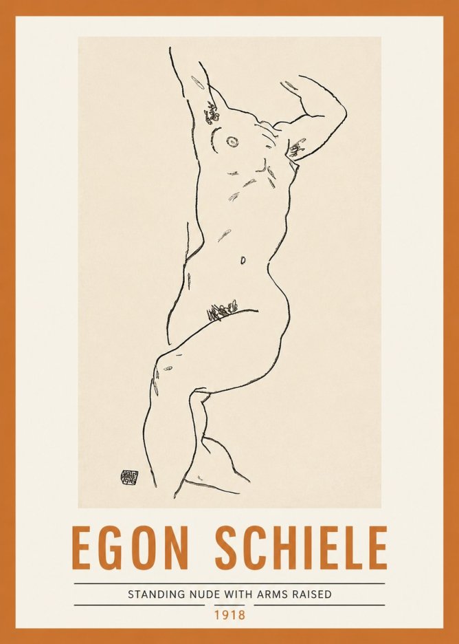 Schiele Standing Nude with Arms Raised No2 - Plakát