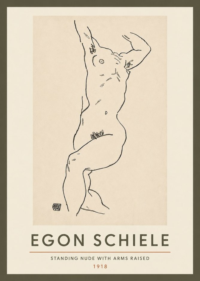 Schiele Standing Nude with Arms Raised No3 - Plakát