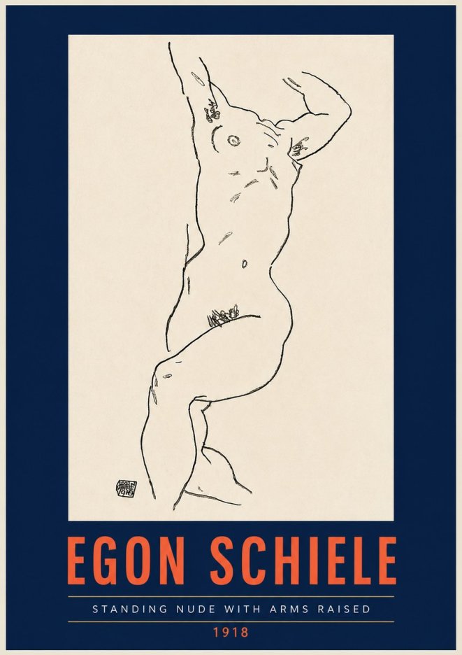 Schiele Standing Nude with Arms Raised No4 - Plakát