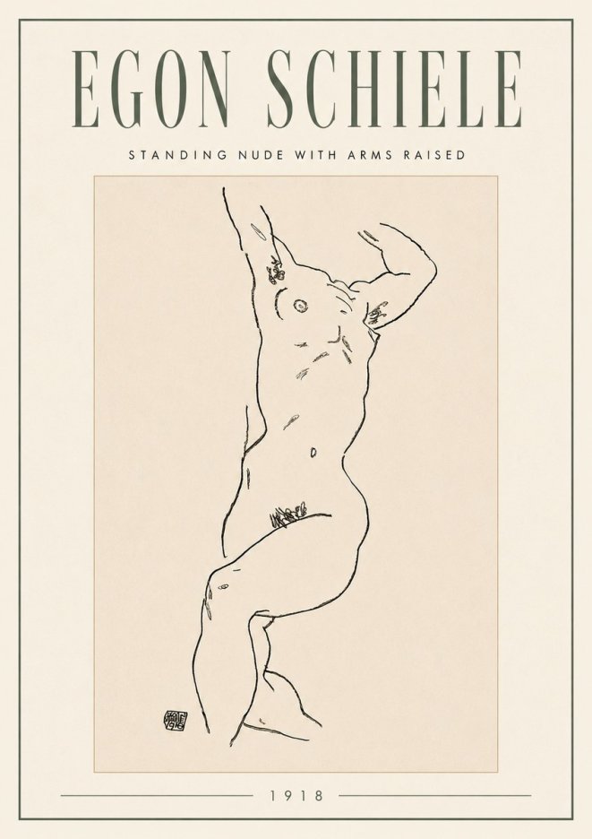 Schiele Standing Nude with Arms Raised No5 - Plakát