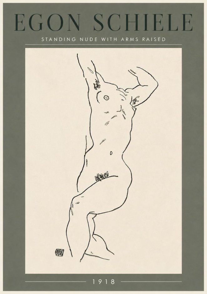 Schiele Standing Nude with Arms Raised No6 - Plakát