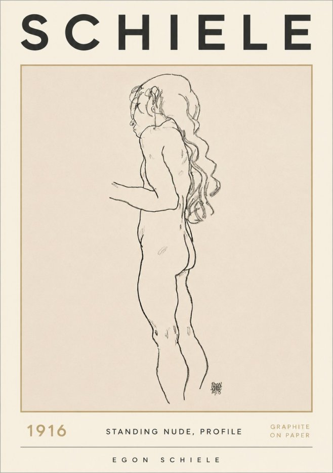 Schiele Standing Nude, Profile No2 - Plakát