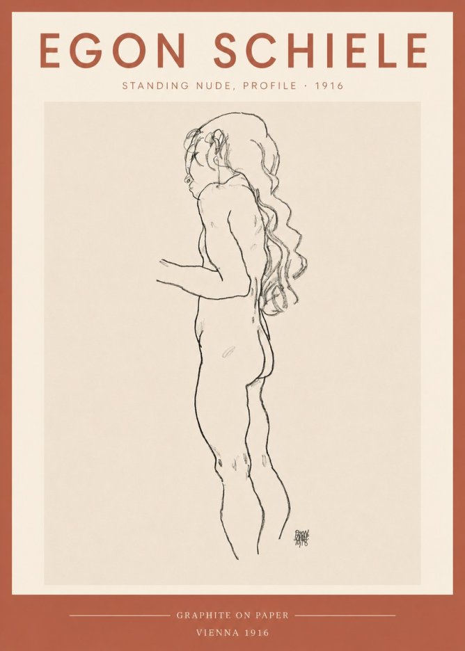 Schiele Standing Nude, Profile No3 - Plakát