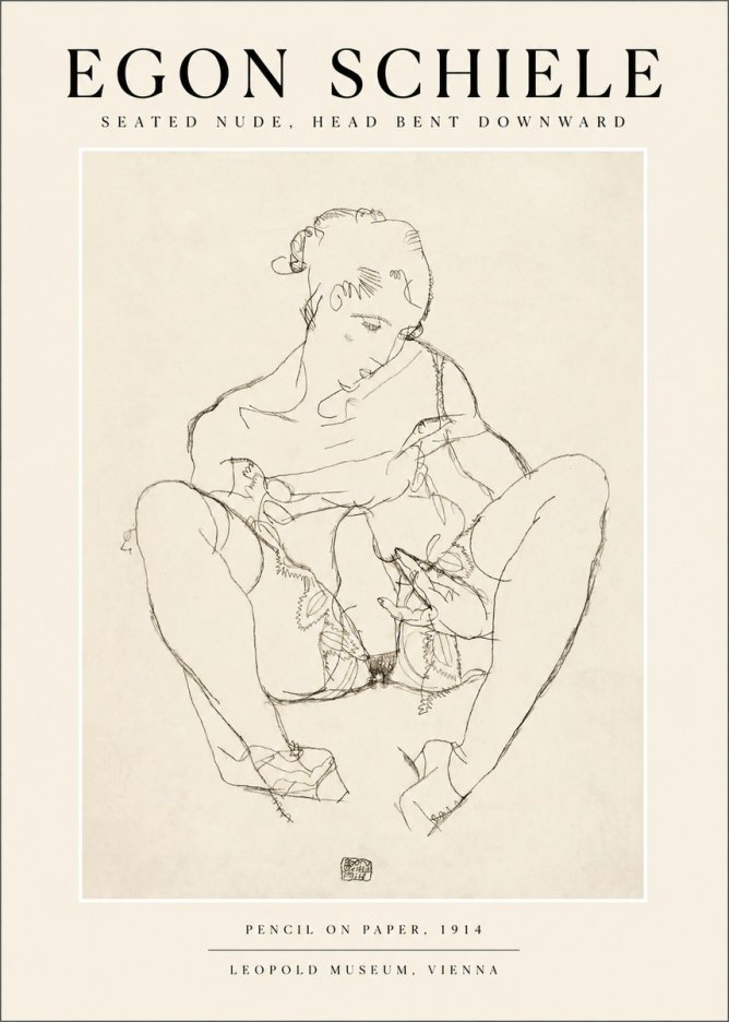 Schiele Seated Nude, Head Bent Downward No1 - Plakát