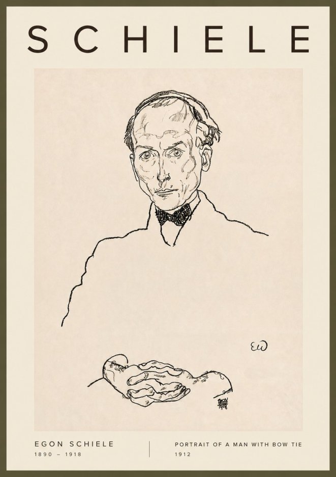 Schiele Portrait of a Man with Bow Tie, 1912 No2 - Plakát
