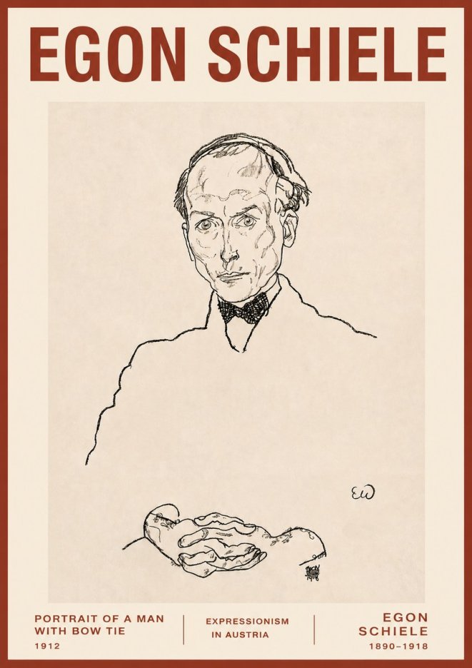 Schiele Portrait of a Man with Bow Tie, 1912 No3 - Plakát