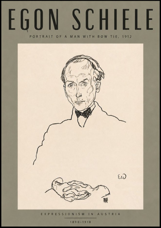 Schiele Portrait of a Man with Bow Tie, 1912 No4 - Plakát
