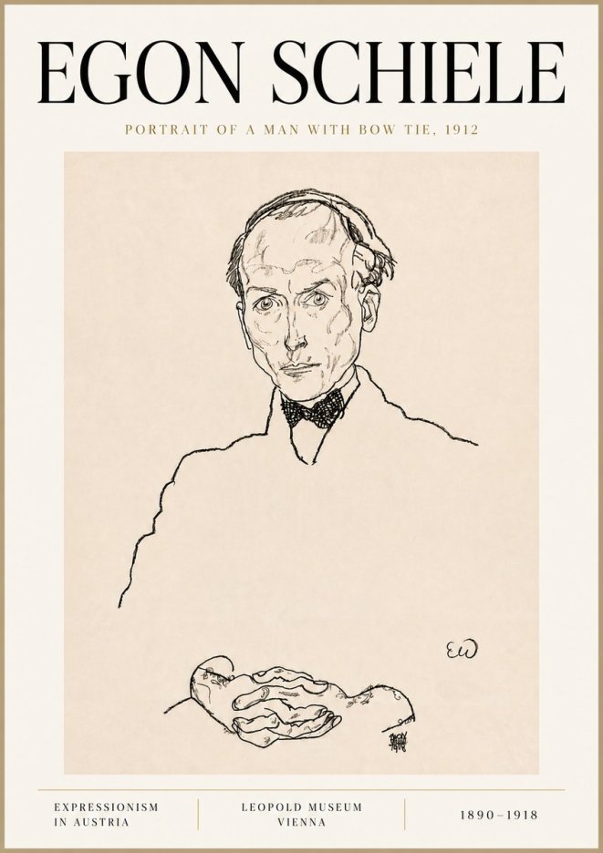 Schiele Portrait of a Man with Bow Tie, 1912 No6 - Plakát