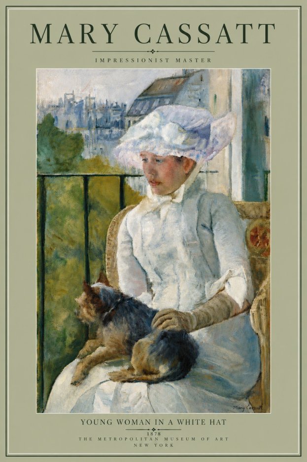 Mary Cassatt Young Woman in a White Hat No6 - Plakát