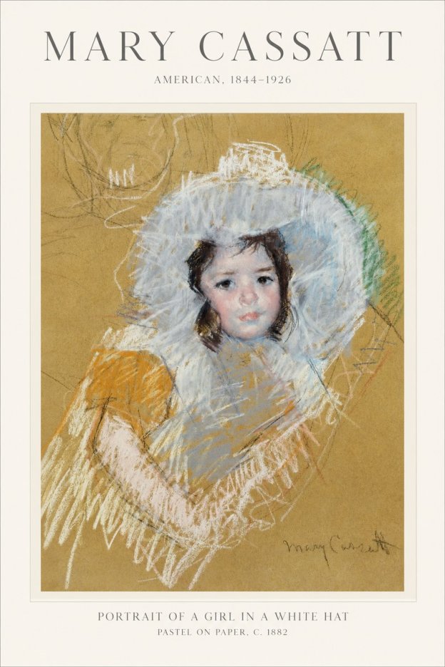 Mary Cassatt Portrait of a Girl in a White Hat No1 - Plakát