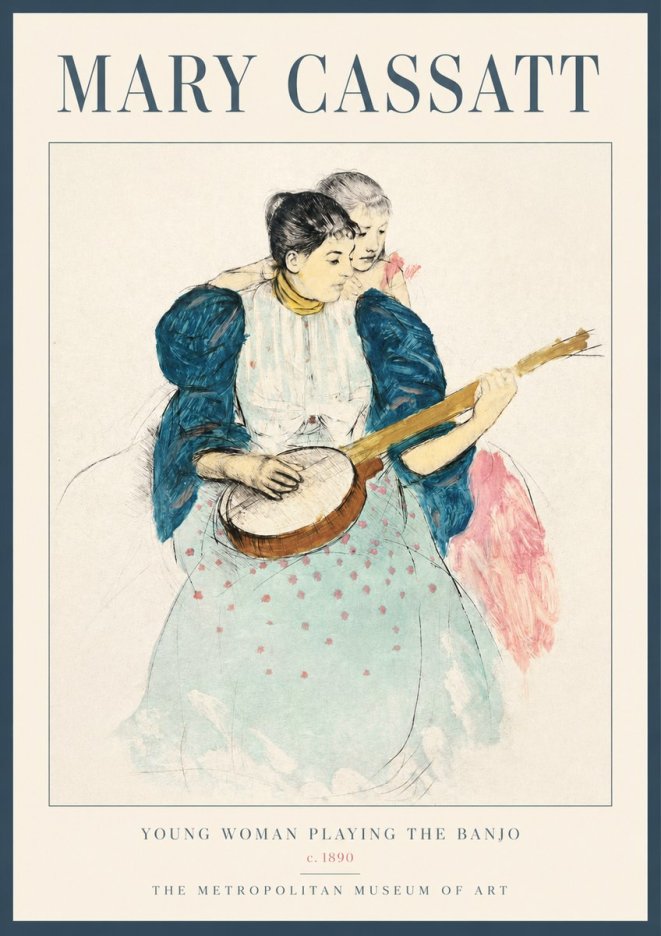 Mary Cassatt Young Woman Playing the Banjo No2 - Plakát