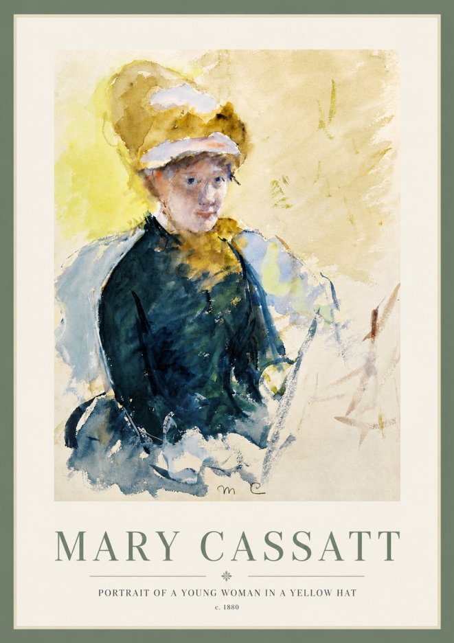 Mary Cassatt Portrait of a Young Woman in a Yellow Hat No3 - Plakát