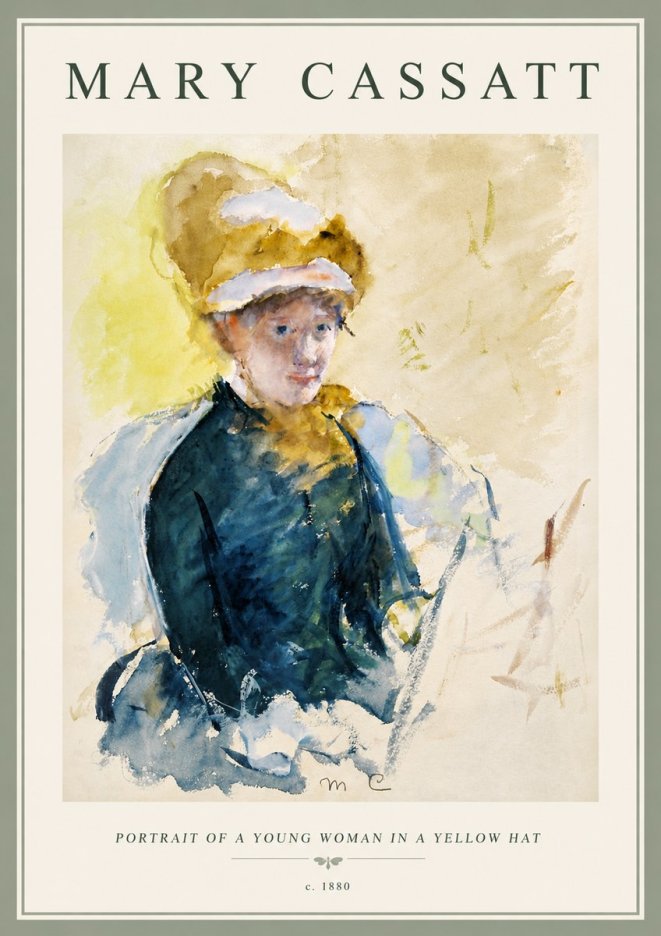 Mary Cassatt Portrait of a Young Woman in a Yellow Hat No6 - Plakát