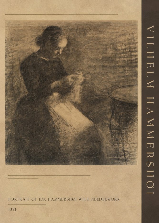 Vilhelm Hammershøi Portrait of Ida Hammershøi with Needlework No2 - Plakát