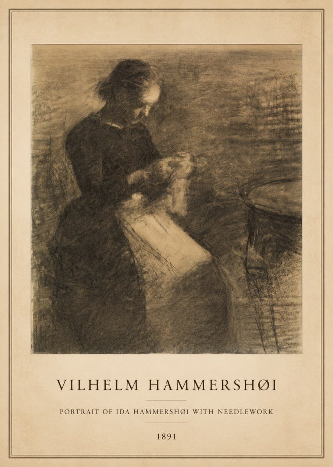 Vilhelm Hammershøi Portrait of Ida Hammershøi with Needlework No5 - Plakát