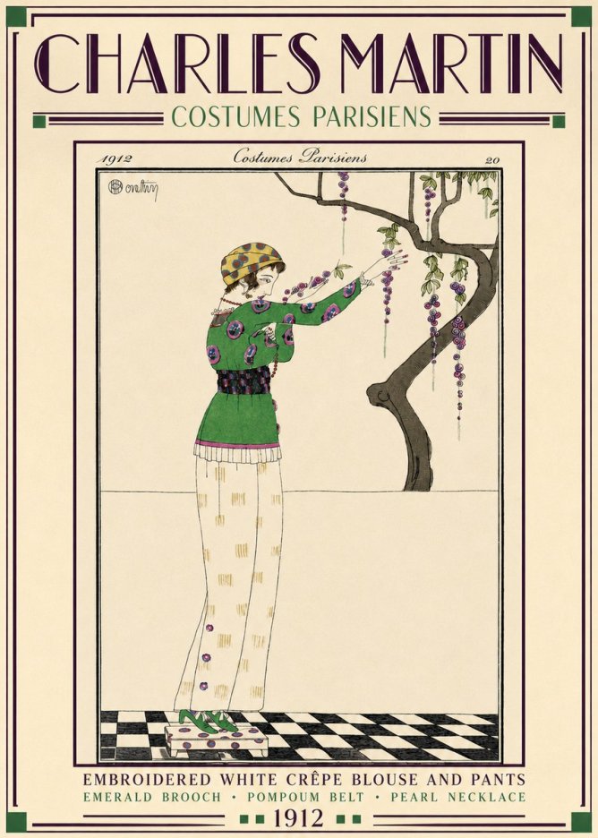 Charles Martin Embroidered White Crêpe Blouse and Pants No3 - Plakát
