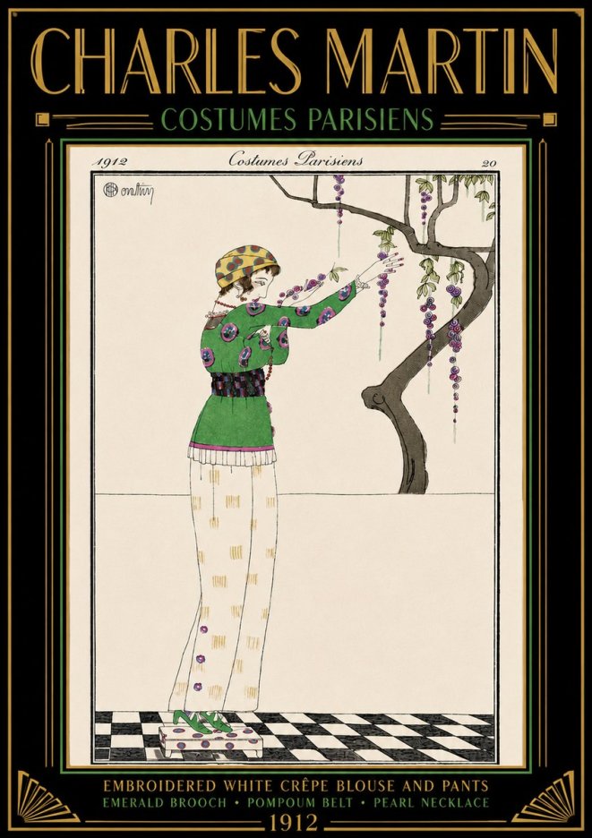 Charles Martin Embroidered White Crêpe Blouse and Pants No4 - Plakát