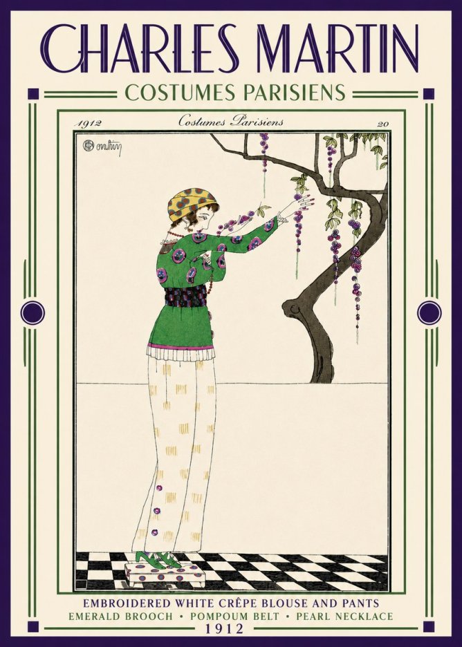 Charles Martin Embroidered White Crêpe Blouse and Pants No5 - Plakát