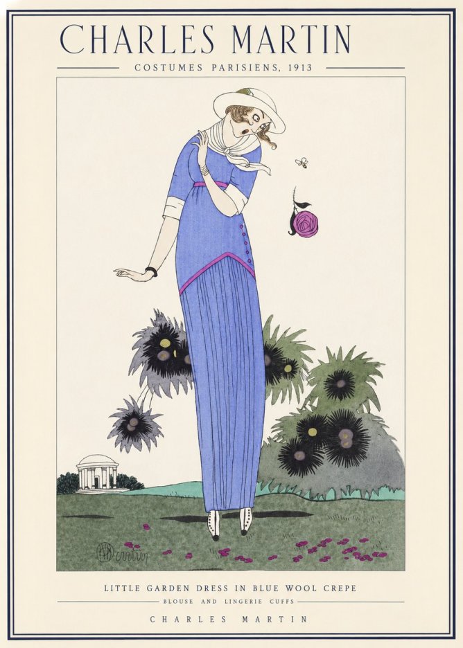Charles Martin Little Garden Dress in Blue Wool Crepe No1 - Plakát