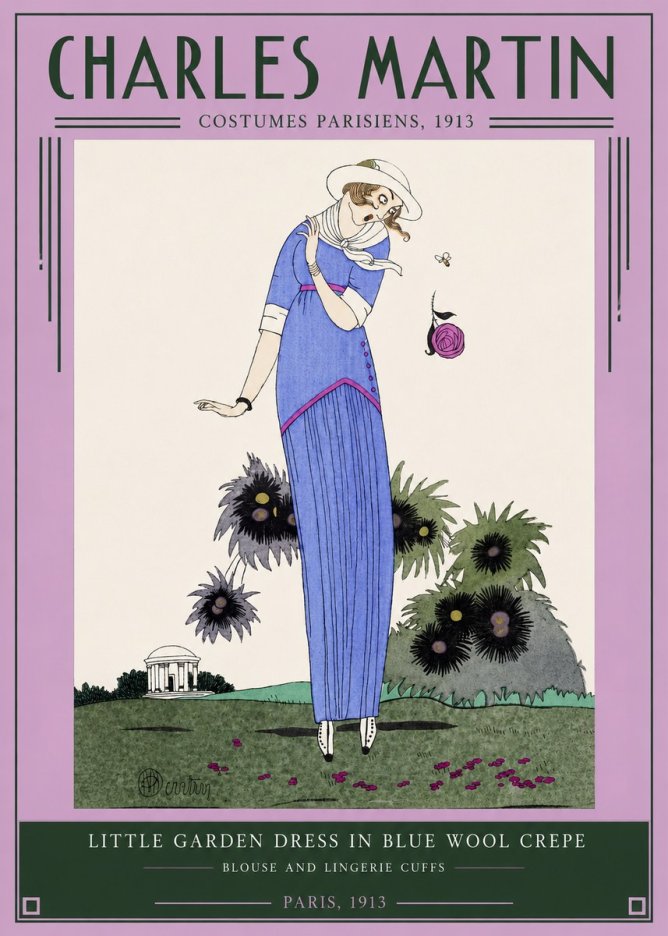 Charles Martin Little Garden Dress in Blue Wool Crepe No2 - Plakát