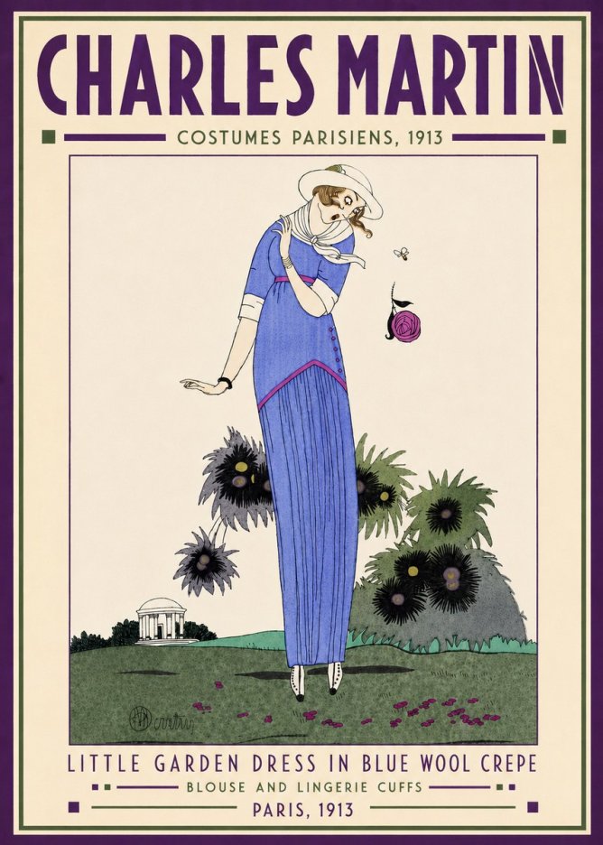 Charles Martin Little Garden Dress in Blue Wool Crepe No4 - Plakát