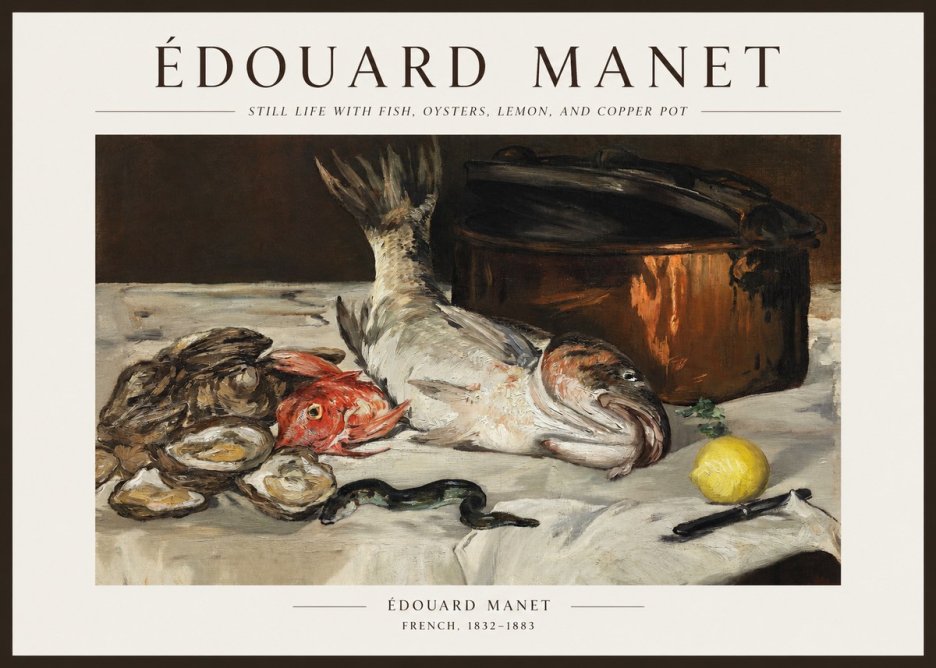 Édouard Manet Still Life with Fish, Oysters, Lemon, and Copper Pot No1 - Plakát