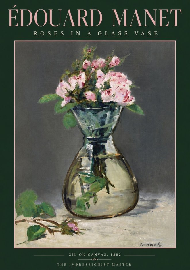 Édouard Manet Roses in a Glass Vase II No3 - Plakát