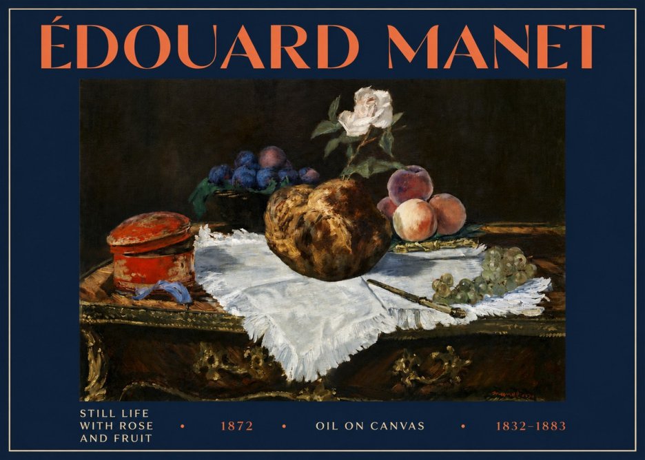 Édouard Manet Still Life with Rose and Fruit No4 - Plakát