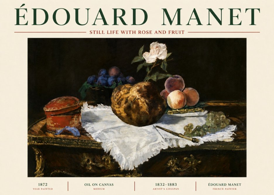 Édouard Manet Still Life with Rose and Fruit No5 - Plakát