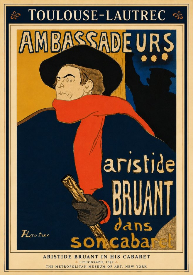 Toulouse-Lautrec Aristide Bruant in His Cabaret I No6 - Plakát