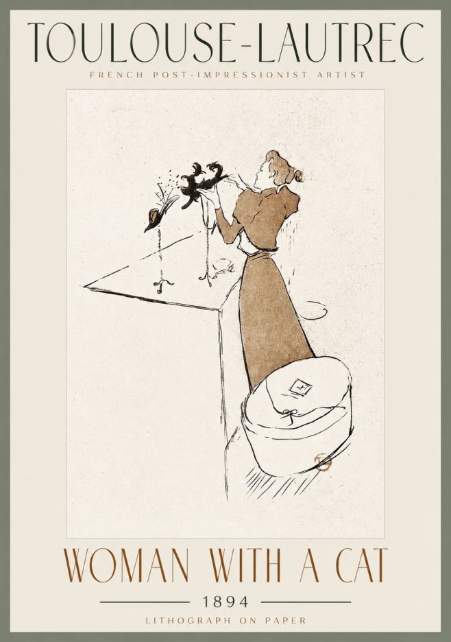 Toulouse-Lautrec Woman with a Cat No2 - Plakát
