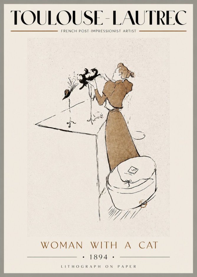 Toulouse-Lautrec Woman with a Cat No3 - Plakát