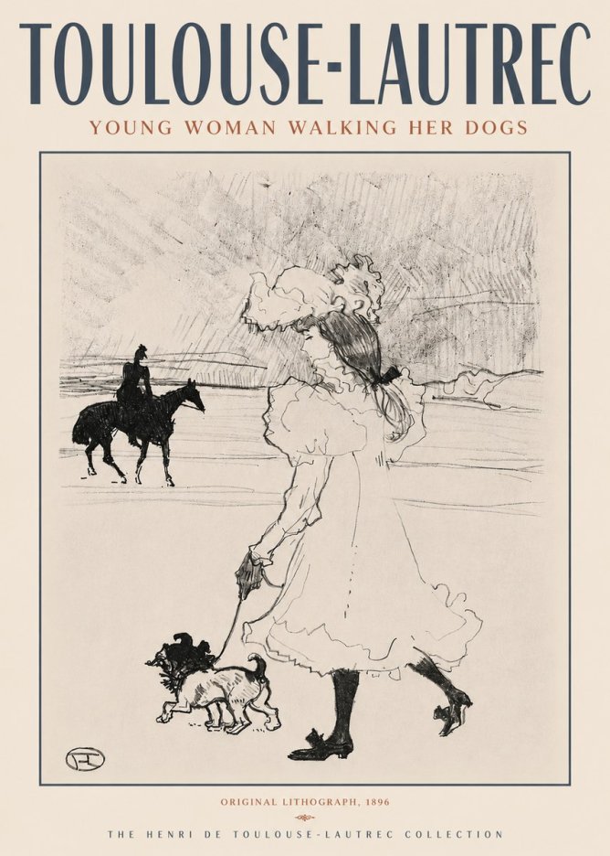 Toulouse-Lautrec Young Woman Walking Her Dogs No4 - Plakát