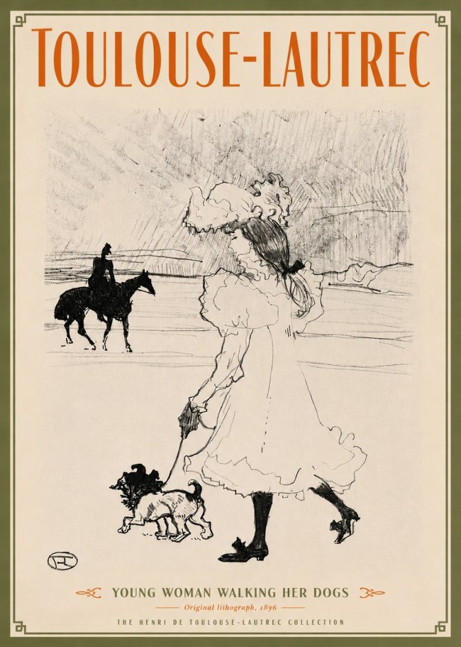 Toulouse-Lautrec Young Woman Walking Her Dogs No5 - Plakát