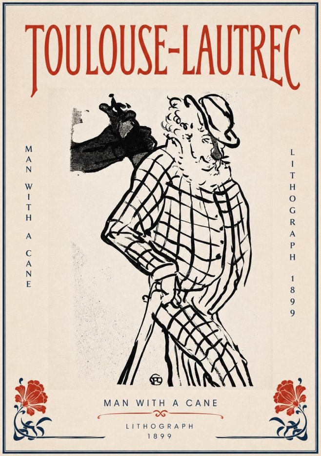 Toulouse-Lautrec Man with a Cane No5 - Plakát