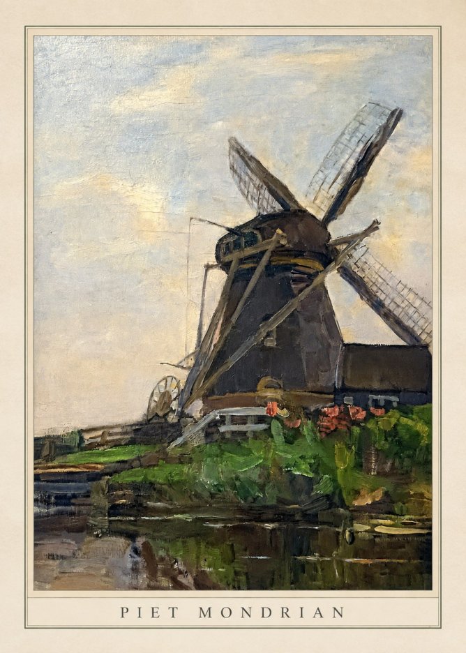 Piet Mondrian Windmill by the Water I No4 - Plakát