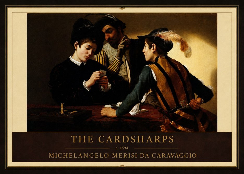 Michelangelo Merisi da Caravaggio The Cardsharps II No1 - Plakát