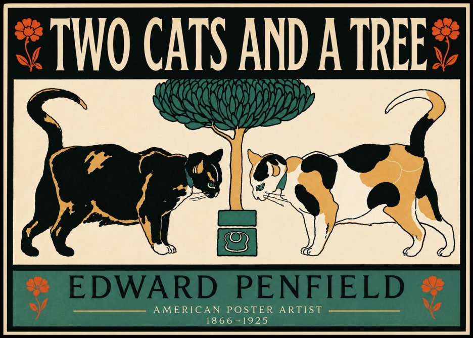 Edward Penfield Two Cats and a Tree No5 - Plakát