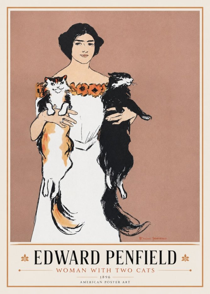 Edward Penfield Woman with Two Cats No1 - Plakát