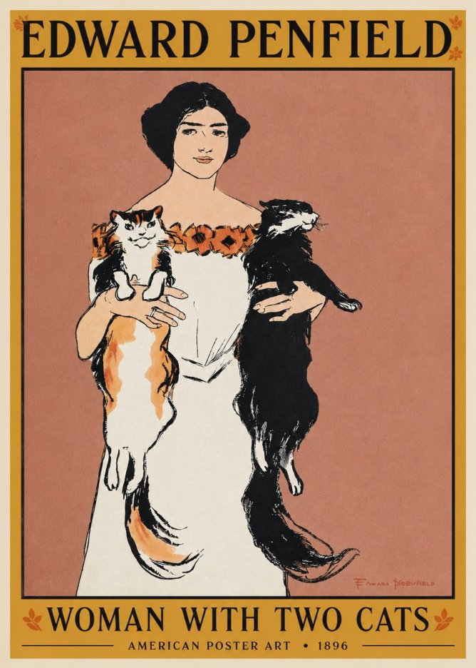Edward Penfield Woman with Two Cats No3 - Plakát