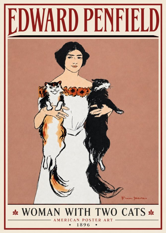 Edward Penfield Woman with Two Cats No4 - Plakát