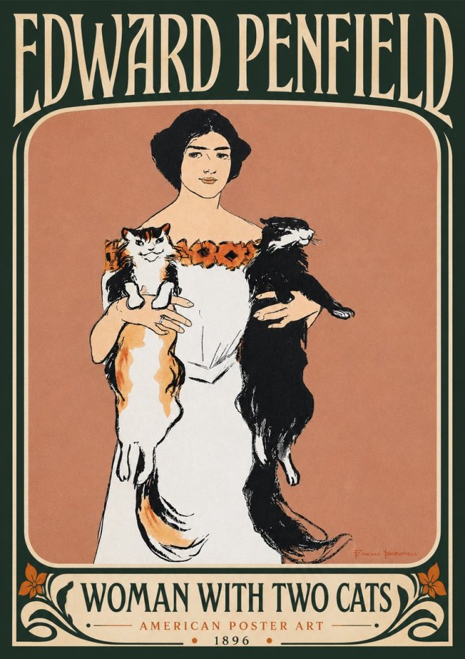 Edward Penfield Woman with Two Cats No5 - Plakát