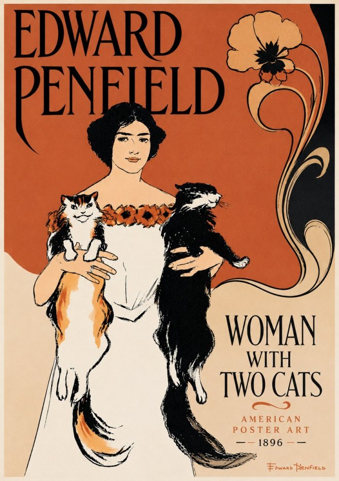 Edward Penfield Woman with Two Cats No6 - Plakát