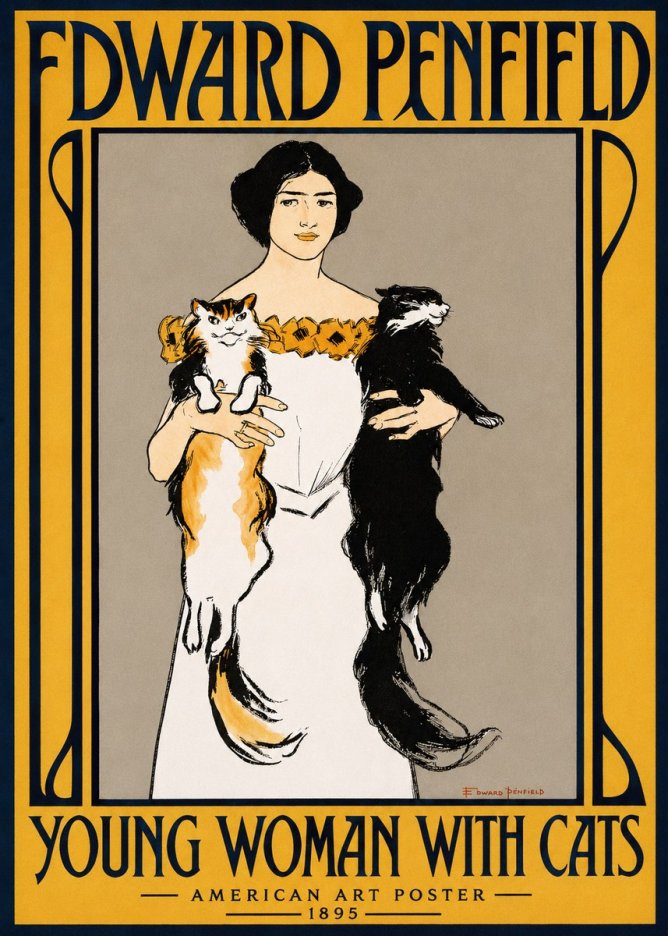Edward Penfield Young Woman with Cats No2 - Plakát