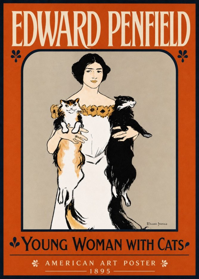 Edward Penfield Young Woman with Cats No5 - Plakát