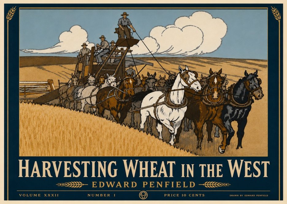 Edward Penfield Harvesting Wheat in the West No4 - Plakát