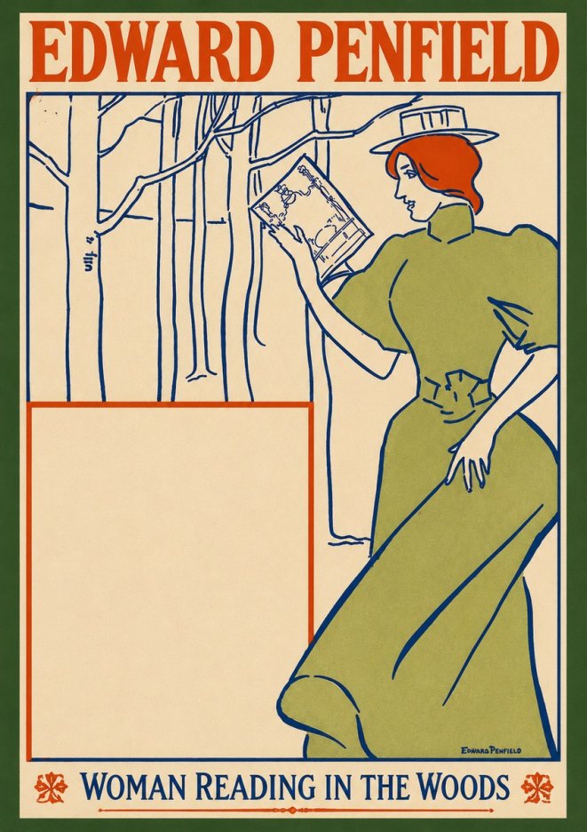 Edward Penfield Woman Reading in the Woods No2 - Plakát
